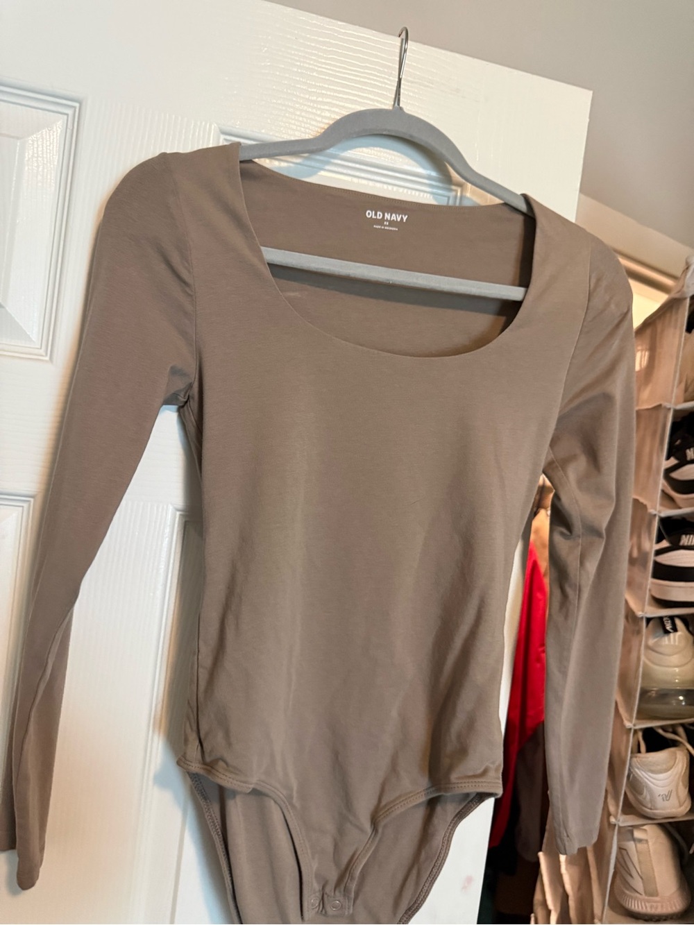 Old Navy Long Sleeve Scoop Neck Bodysuit - Taupe Brown